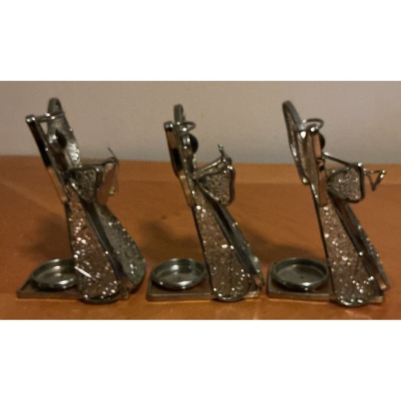 Set Of 3 Textured Glass Angel Figurine Tealight Holder Holding Instruments - Picture 12 of 14